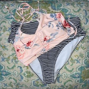 Cupshe floral and striped high waisted bikini